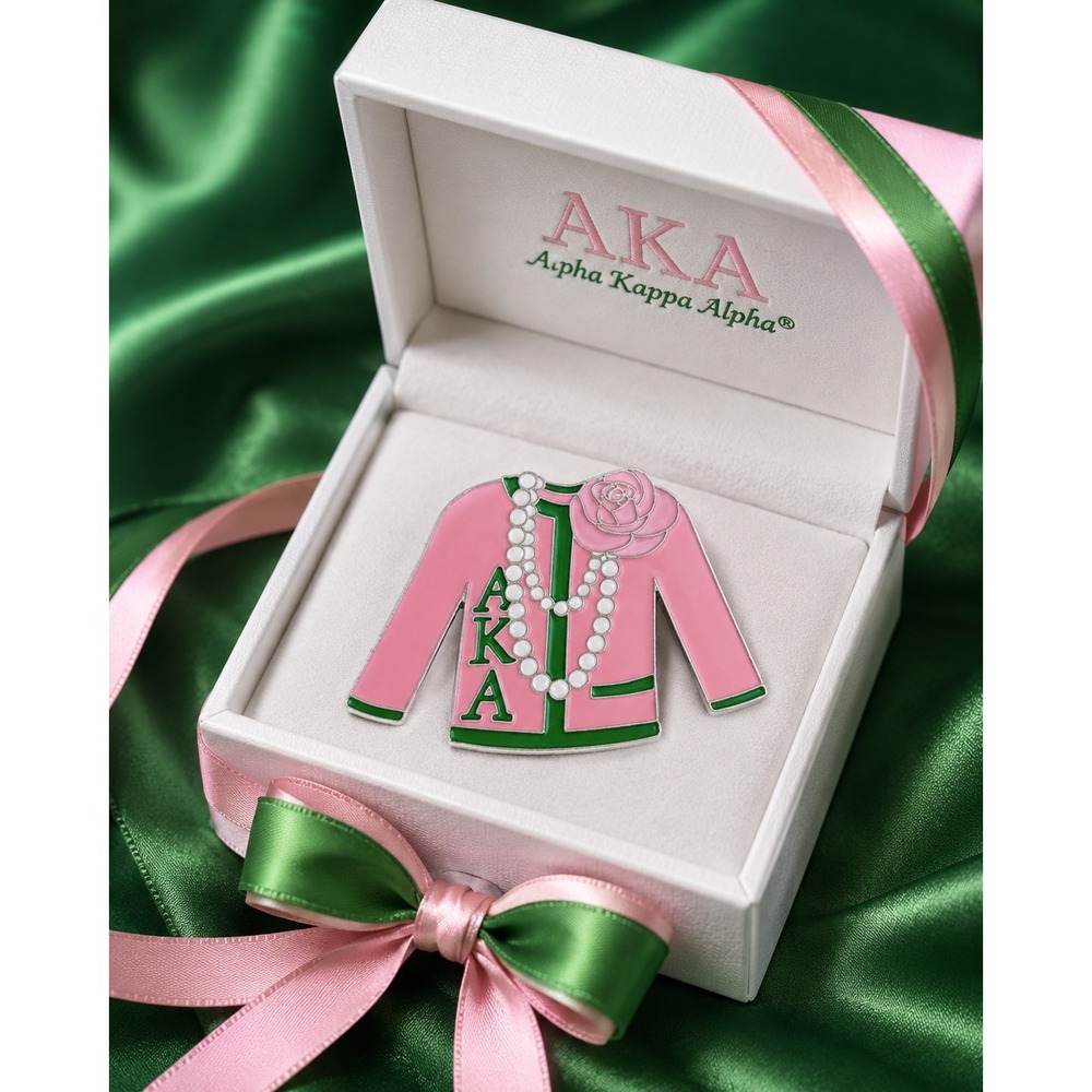 Alpha Kappa Alpha AKA Sorority Pink Jacket Enamel Pin Brooch with Gift Box
